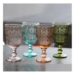 Bicchieri da vino all'ingrosso 270 ml vetro stile europeo goffrato lampada colorata calici spessi 7 colori decorazione regali consegna goccia casa gar Dhl1P