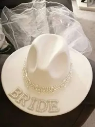 Hats Bride Pearl Cowboy Veil Hat Country Western Space Disco Wedding Cowgirl Bachelorette Hen Party Bridal Shower Decoration Prezent