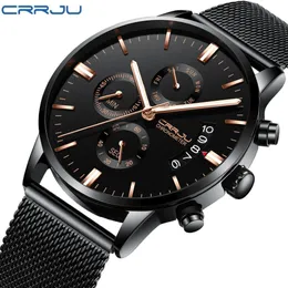 Crrju New Men's Calander Waterfroof Sport Wristwatch with Milan Strap Army Chronograph Quartz HeavyWatchesファッション男性Cloc197f