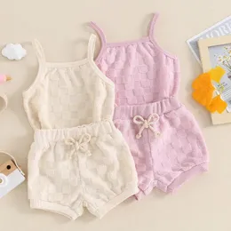 Kleidungssets, modisch, für Kleinkinder, Kinder, Babys, Mädchen, Sommer, flauschiger Schachbrettmuster, ärmellose Tanktops, Shorts mit Kordelzug, Outfits