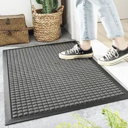Carpets Entrance Door Mat Grey Plaid Rubber Backing Non Slip Doormat For Small Front Inside Floor Rugs Sand Scratching Foot Pad