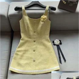 Basic Casual Dresses Womens Yellow Color Sleeveless T Woolen Flower Patchwork Slim Waist Dress Sml Drop Delivery Apparel Clothing Otizh