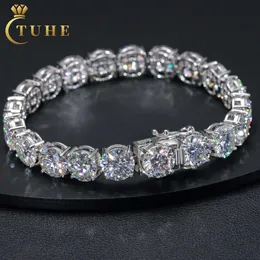 توصيل بقعة المجوهرات المصنوعة يدويًا 10 ملم الذهب الأبيض 925 الفضة الاسترليني VVS Moissanite Diamond Cluster Tennis Bracelet