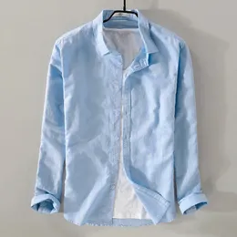 stil himmel blå skjorta män märke linne fast mode långärmad fyrkantig krage bomullsskjortor för män kamisor kemis 240320