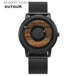 Wristwatches eutour زوجين مغناطيسي محرك أقراص عرض نسائي الكوارتز رجال أزياء تي شيرت القماش الجلود strc24325