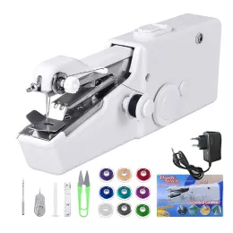 Maskiner Vit handhållen Symaskin Mini Stitch Sew Nickelwork Tordlösa kläder Tyger för kit Snabbreparation Diy Clothes Sewing Kit