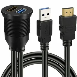 new 2024 USB 3.0 HDMI-compatible To HDMI-compatible + USB3.0 AUX Extension Dash Panel Car Flush Mount Cable for Car Boat Motorcycle for car