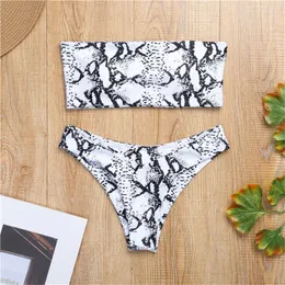 Kvinnors badkläder Snake Print Bikini Bandeau Swimsuit Sexiga kvinnor Tvåbit brasiliansk sommarstrand Bikinis Tong Ladies Micro Bathing Suit