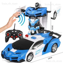 Electric/RC Car Transformation Robot Car 1 18 تشوه لعبة RC Car Toy Induction LED Gesture Sensing Remote Control Models RC Combat Toy Gift T240325