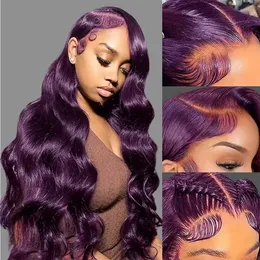 Purple Body Wave Spets Front Wigs Human Hair Hair Purple Human Hair Wigs Pre Plucked For Women 13x4 HD Spets Front Wigs 180% Density