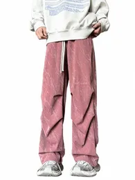 houzhou Corduroy Parachute Pants Men Pink Wide Leg Trousers Male Streetwear Hip Hop Harajuku Loose Casual Japanese Sweatpants M572#