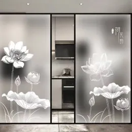 Filmler Statik yapışan cam Beyaz çizgi lotus pvc ev dekorasyon su geçirmez gizlilik buzlu lekeli pencere özel boyutu