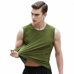 2pcs Men Ice Silk Tank Tops Underwear Mens Vest Undershirt For Men Transparent Summer Male Bodyshaper Fitn Mesh Breathable P3Aq#