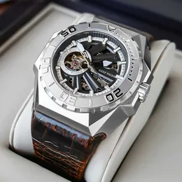 Wristwatches Reef Tiger/RT Mens Sports Skeleton Steel Automatic Mechanical Military Leather Str Reno Masculino RGA6903-SC24325