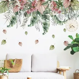 Adesivos aquarela folhas verdes plantas tropicais adesivos de parede para sala estar quarto decalques de canto rosa deixar adesivos de pvc