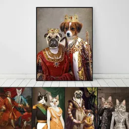 Kalligrafi personlighet husdjur foto anpassad affisch tryck hem dekor roliga kungliga djur hund katt i kostym anpassad duk målning väggkonst