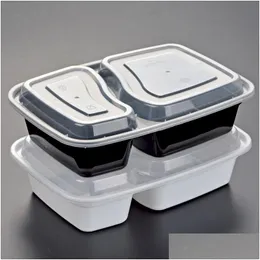 Disposable Take Out Containers 900Ml Plastic Food Container 2-Compartment Meal Storage Holoder 2 Colors Box Tableware Drop Delivery Ho Dh7In