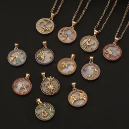 Pendant Necklaces 12 Zodiac Sign Necklace Copper Clavicle Chain Leo Aries Pisces Pendants Charm Star Choker Astrology Drop Delivery Dhja8