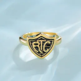 Men's Gold-plated Trendy and Domineering Steel Ring, English Shield, Cross Ring