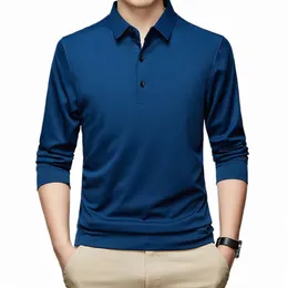 Mens Busin Polo Shirt Cor Sólida Butts Turn Down Collar LG Sleeve T-Shirt Loose Office Work Undershirts Casual Tee Shirt 71IR #
