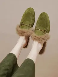 Тапочки кроличьи меховые тапочки для женщин носят туфли Мюллера Осенней Зимней Зимней.