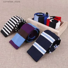 Neck Ties Neck Ties Fashion Mens Colourful Knit Tie Stripe Vintage Knitted Ties Dot Sample Necktie Narrow Slim Skinny Woven Cravate Narrow Neckties Y240325