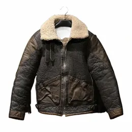 european High Quality Super Warm Genuine Sheep Leather Jacket Mens Big Size B3 Shearling Bomber Military Pilot Fur Coat w7Oh#