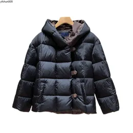 Moda de luxo feminina jaqueta l estilista casaco parka botões lona cor pura capuz engrossar inverno ganso jaquetas mulher 973g