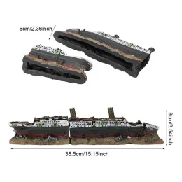 Aquários Aquários Paisping Modelo Titanic Resina Aquário Aquário destruído Decoração de navio Artificial tanque de peixes Sunk Ship Boat