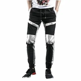 M-4XL Spring och Summer Plus Size Trendy Pants Men Thin Secti Collecti of Feet Pants Black and Sier Sparcing Pants Y9mj#