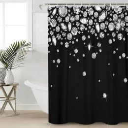 Cortinas exclusivas com impressão 3D joias caindo cortina de chuveiro diamantes no chuveiro tecido ecológico decoração de banheiro com ganchos