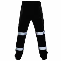 Pantaloni da uomo in pile riflettente pantaloni casual Pantaloni a strisce sanitati uniformi Pantaloni ad alta visibilità di sicurezza sul lavoro Bottoms f9TQ #