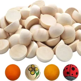 Crafts 100pcs حبات الخشب الطبيعية غير المكتملة نصف نصف جولة Ball12mm 15mm 20mm 25mm 30mm 35mm 40mm Craft Diy Paint Arts Game Games