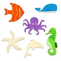 Crafts 35pcs Insinished in legno Teluut Animali Ocean Paint Legno Craft per bambini Decorazioni per la casa Ornamento Artigianato Cravolo Project