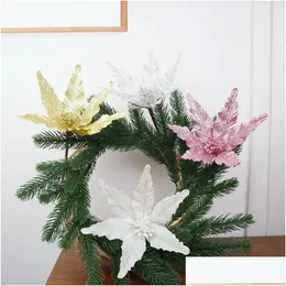 Dekorativa blommor kransar konstgjorda ljusa gulddukar julblomma party aktivitet träd arrangemang tillbehör dekor droppe av luddar