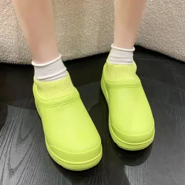 부츠 비 슬립 방수 면화 신발 여성 2022 녹색 따뜻한 플러시 플랫폼 겨울 부츠 여자 미끄러짐 부드러운 발목 부츠