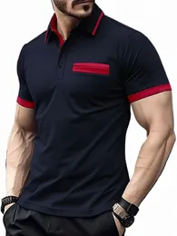 Vår- och sommarmän kortärmad polo-skjorta Casual Sports T-shirt Fake Pocket Design stor storlek Herrens casual skjorta Q97D#