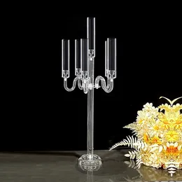 Suporte de vela acrílico com 6 braços, candelabros altos e transparentes para decoração de mesa, suporte de vela de casamento, peça central