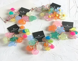 5 PcsSet Sweet Cute Acrylic Candy Colors Jelly Heart Small Flowers Children039s Rubber Band for Girl Fashion Hair Accessories9860662