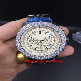 Luxury Diamond Bezel Limited Flyback Edition Men tittar på Sport Quartz Chronograph Sapphire Glass High Qality Rostfritt stålklockor281v