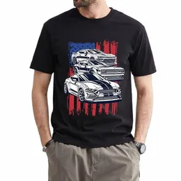 Mustang Camaro Challenger Car Print T-shirt New Summer Men manica corta American Crew Boy Casual White Tees Cool Tops per gli uomini t0UH #