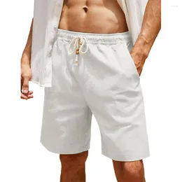 Herr shorts mens 1pc strand casual chino dragstring elastic midja för sommar lös polyester korta byxor mode