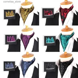 Neck Ties Neck Ties Men Cashew Tie and Pocket Square Set Wedding Cravat Ascot Scrunch Self British Polyester Soft Paisley Neck Tie Handkerchief Sets Y240325