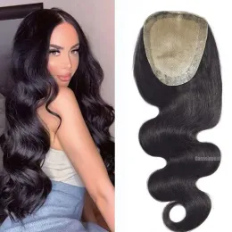 Toppers Body Wave Virgin Hair Topper 2cm PU Around 15x16cm European Human Hair Wavy Silk Base Topper with Baby Hair