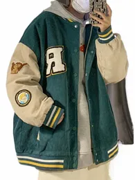 Gmiixderの群れ文字Corduroy Baseball JacketMenspring New Roose Trend Brand Coat Unisex Preppy Korean Kpop Bomber Jacket C07b＃