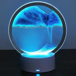 Miniatyrer 3D Moving Sand Art Picture Round Glass Deep Sea Sandscape Hourglass Quicksand Craft Flowing Sand målning Kontor Heminredning gåva