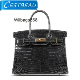 Handbag Women BK L Crocodilo de costura portátil portátil Saco de couro de barriga de crocodilo 30cm