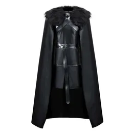 Amnpolen Jon Snow Knights Watch Costume Cloak Adult Men Thrones Halloween Cosplay Medieval Black Pu Full Party Cape Outfit