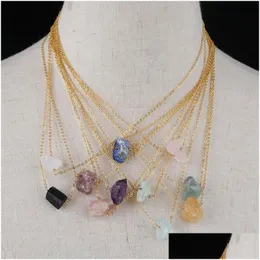 Anhänger Halsketten Gold Reiki Chakra Irregar Druzy Naturstein Amethyst Halskette Rosenquarz Lapis Frauen Männer Link Kette Schmuck Drop Otd4P