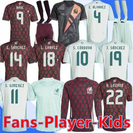 2024 Meksika Chicharito Uzun Kollu Erkek Futbol Formaları 22 23 H. Lozano A. Guardado Evde Uzak Eğitim Giyim R. Jimenez Milli Takım Futbol Gömlek Hayranları Oyuncu Versiyonu
